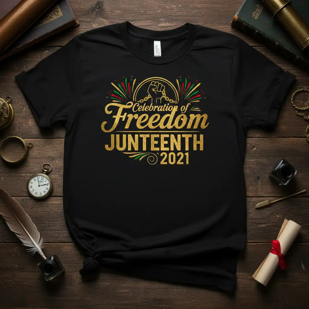 Celebration of Freedom JUNTEENTH 2021 eye-catching design printed on durable material creating a standout t-shirt