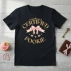 Certified Pookie text with a pink bow and hanging charms on a black t-shirt