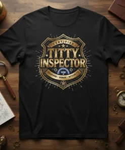CERTIFIED TITTY INSPECTOR COURAGE text design featuring stylish typography on quality t-shirt