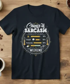 Chance of SARCASTM Tonight text design featuring bold typography on quality t-shirt