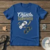 ChancLa SURVIVOR text design with two flip-flops and lightning bolts, on a royal blue t-shirt