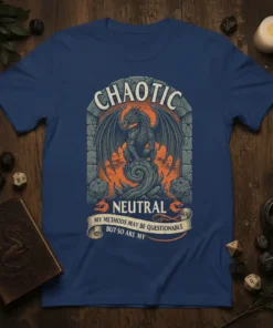 Chaotic Neutral My Methods text design featuring stylish typography on quality t-shirt