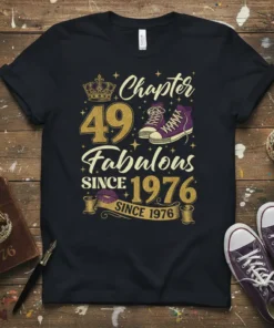 Chapter 49 Fabulous Since 1976 birthday t-shirt with crown and sneakers graphic