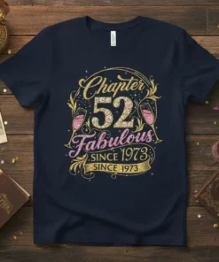 Chapter 52 Fabulous Since 1973 birthday t-shirt design with glitter text and champagne glasses