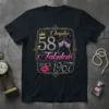 Chapter 58 Fabulous Since 1967 birthday t-shirt design with glittering text, crown, champagne glasses, and lips