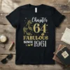 Chapter 64 Fabulous Since 1961 birthday t-shirt design with gold glitter heels and lips graphic