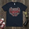 Cheer Squad t-shirt design with glittery red and silver text, surrounded by wings and pom-poms
