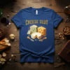 The "CHEESE SLUT" t-shirt features bold yellow text above a graphic of assorted cheeses including blue cheese, brie, and swiss