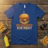 Cheeseburger Birthday text design with a graphic of a cheeseburger and a birthday candle