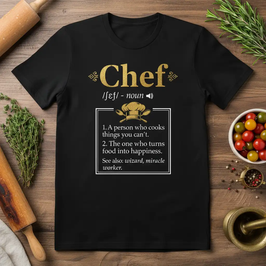 Chef definition wizard miracle worker stylish graphic printed on durable material creating a standout t-shirt