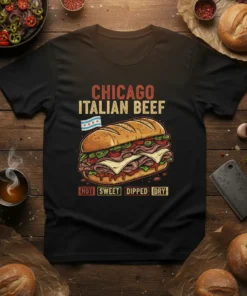 CHICAGO ITALIAN BEEF HOT text design featuring stylish typography on quality t-shirt