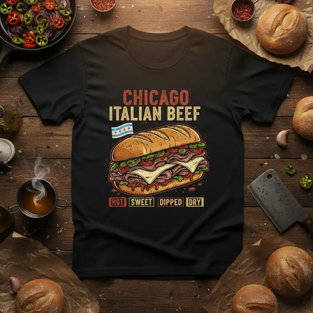 CHICAGO ITALIAN BEEF HOT quote printed with bold typography on soft premium material t-shirt design