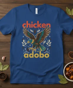 Chicken Adobo t-shirt design featuring bold text and an eagle graphic with decorative elements