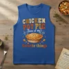 Chicken Pot Pie Three of my favorite things text design with a graphic of a golden-brown pie and chicken legs