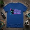 I was a CHILDLESS CAT LADY before it was cool text with geometric cat graphic on a blue t-shirt