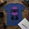 T-shirt with "I'M THE CHILDLESS CAT LADY JD VANCE WARNED YOU ABOUT" in pink text, featuring black cat graphics