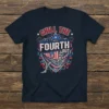 Chill The Fourth Out t-shirt design with a skeleton relaxing in a hammock, holding an American flag drink, surrounded by