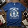 Chimp in Space Launch Protocol Active t-shirt design featuring a chimpanzee astronaut in a detailed suit
