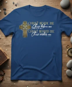 Christ Beside Me Christ text design featuring creative typography on quality t-shirt