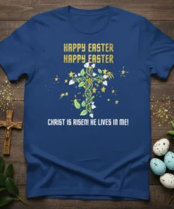 CHRIST IS RISEN HE text design featuring bold typography on quality t-shirt