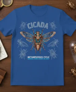 Cicada Metamorphosis Cycle Emergence text design featuring unique typography on quality t-shirt