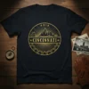 Cincinnati Ohio skyline design with text "OHIO" and "CINCINNATI" in a circular golden graphic