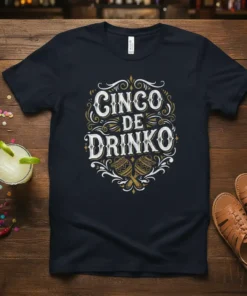 Cinco de Drinko t-shirt with maracas graphic for Cinco de Mayo celebrations