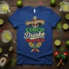 Cinco Drinko Squad t-shirt design with skull wearing sombrero and maracas, festive text for Cinco de Mayo