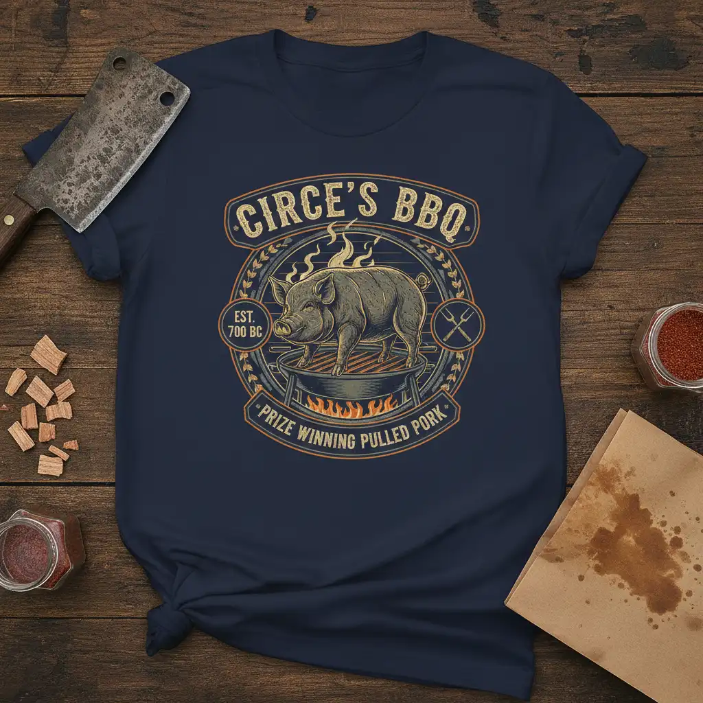 CIRCE'S BBQ EST. 700 quote printed with stylish graphic on soft premium material t-shirt design