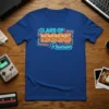 Retro neon t-shirt design that says "CLASS OF: 1995 Reunion" in vibrant colors