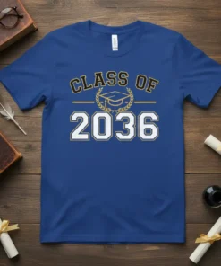 Class of 2036 graduation t-shirt design with graduation cap and laurel wreath