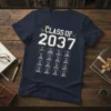 Class of 2037 checklist t-shirt design showing Pre-K to 12th grade with checkboxes and graduation cap graphic