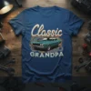 Classic Grandpa t-shirt design featuring a vintage teal muscle car with "Classic Grandpa" text and gear graphics