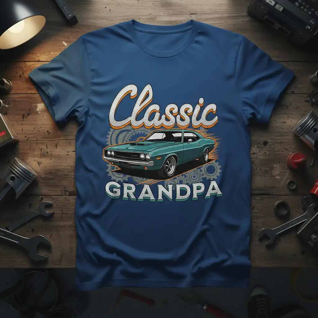 Classic Grandpa vintage car t-shirt design with bold typography and gear accents