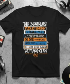 THE BEATNUTS PUBLIC ENEMY text design featuring unique typography on quality t-shirt