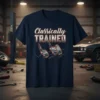Classically TRAINED manual transmission graphic tee with clutch, brake, and gas pedals illustration