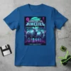 Clones of the Nineties t-shirt design featuring two AI robotic sheep in a cyberpunk city, with neon text