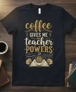 coffee GIVES ME me teacher POWERS eye-catching graphic design printed on comfortable cotton t-shirt