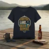 Coffee Lake Beer Repeat t-shirt design with coffee, lake, and beer icons