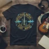 Coffee Play Guitar Sleep Repeat t-shirt design with electric guitar graphic and heartbeat line