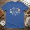 Blue t-shirt with "COFFEE thrifting &" text and a coffee cup graphic