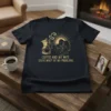 Black t-shirt with gold text "Coffee And My Wife Solve Most Of My Problems" and graphics of a moka pot