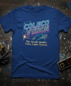 ColecoVision The Arcade Quality Video Game System T-Shirt with retro neon design and spaceship graphics