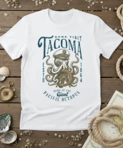Come Visit Tacoma Home text design featuring stylish typography on quality t-shirt
