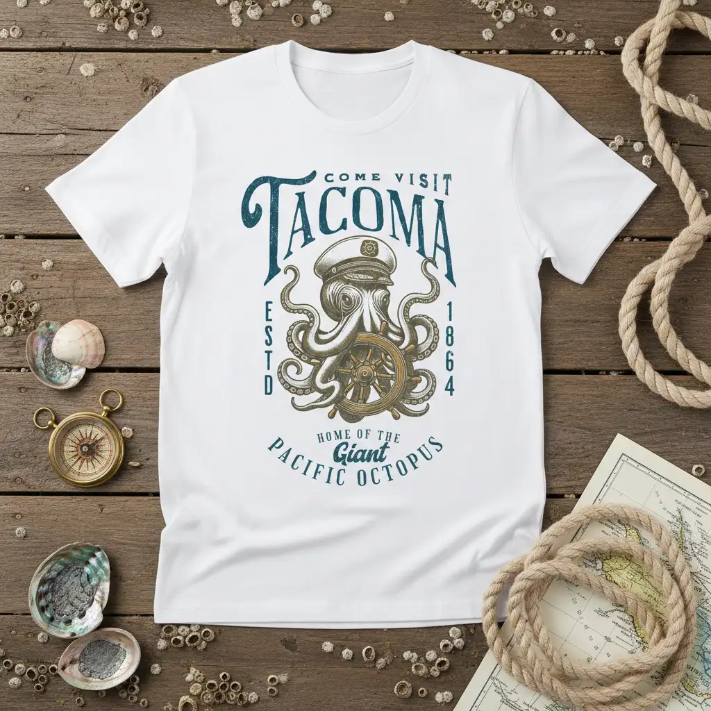 Come Visit Tacoma Home quote printed with unique artwork on comfortable cotton fabric t-shirt design