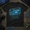 Come to the Shark Side text with a robotic shark graphic on a black t-shirt