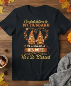 Congratulations to my Husband Wife Gnome Couple T-Shirt with autumn leaves and pumpkins