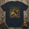 Conquering Lion Lion of Judah bold graphic design printed on comfortable cotton t-shirt
