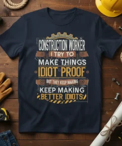 Construction Worker I Try To Make Things Idiot Proof But They Keep Making Better Idiots funny quote t-shirt design