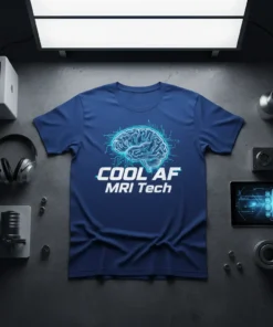 Cool AF MRI Tech t-shirt with a glowing brain circuit design and bold text